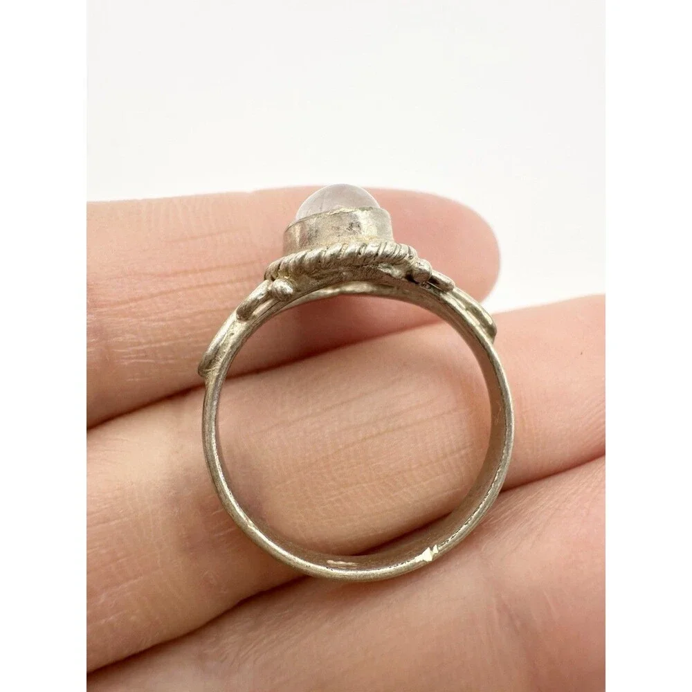 Rose Quartz Cabochon Ring Size 7 Silver Plated